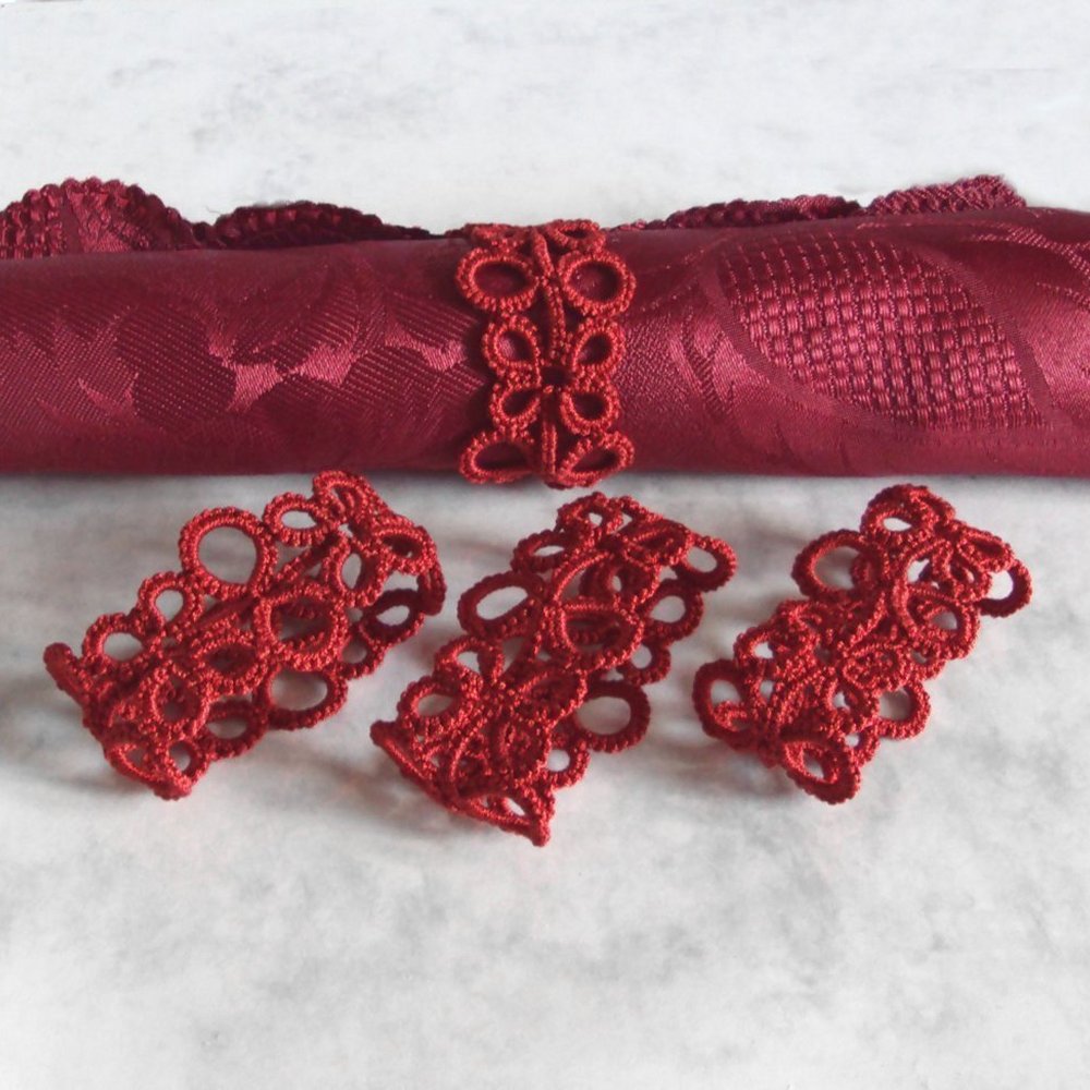 Set Of Four Red Tatted Napkin Rings on Luulla